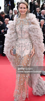 МAXI VESTITO E MANTELLO CAROLINE STRASS BROCCATO DI TULLE CHAMPAGNE