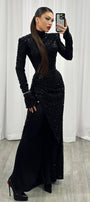 MAXI SKIRT AND CROP TOP SET VIOLA SEQUIN BLACK
