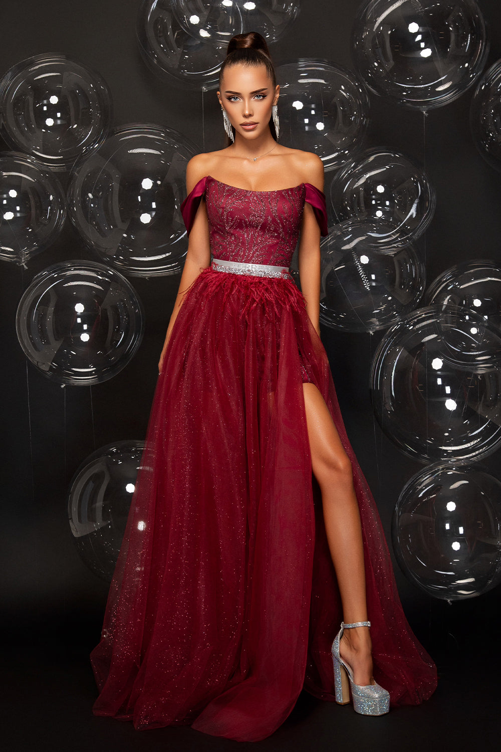 MAXI SET TOP CU PANTALONI ȘI MANTIE FLORA DANTELA GLITTER SATIN BROCADĂ DE TUL ALBASTRU INCHIS