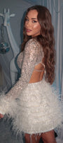 MINI TOP AND SKIRT SET NANA SEQUIN FEATHERS WHITE