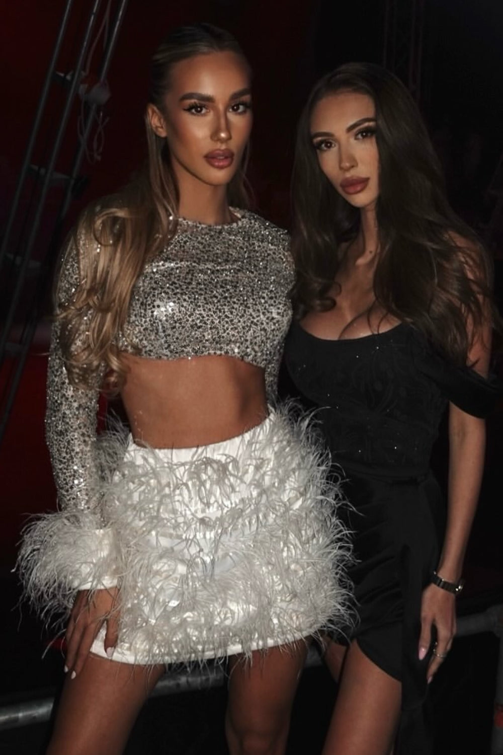 MINI TOP AND SKIRT SET NANA SEQUIN FEATHERS WHITE