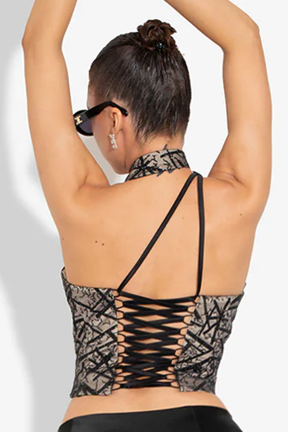 МAXI SET TOP CON GONNA GRACELYN PIZZO GLITTERATO RASO VERDE SCURO