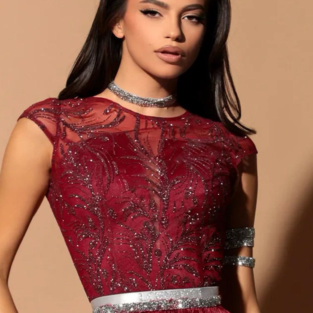 МAXI SET TOP CON GONNA GRACELYN PIZZO GLITTERATO RASO VERDE SCURO
