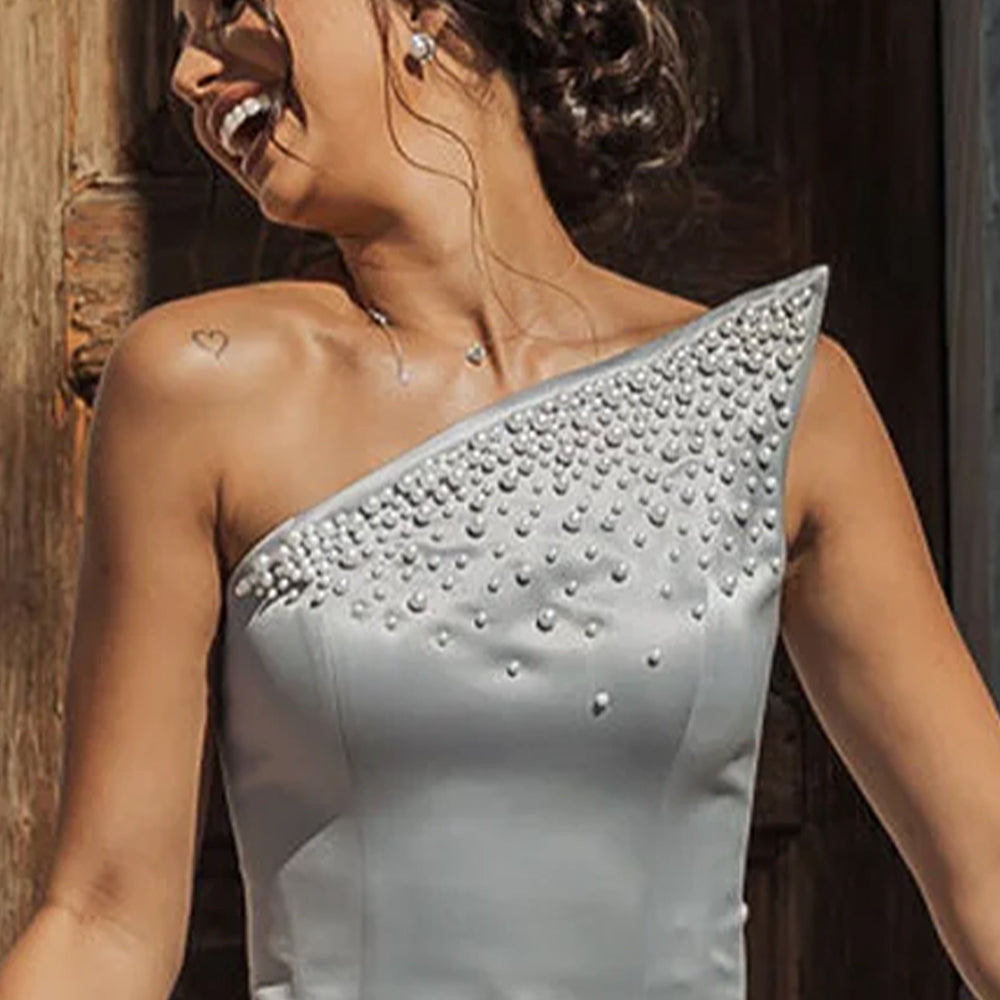 МAXI SET TOP CON GONNA GRACELYN PIZZO GLITTERATO RASO VERDE SCURO