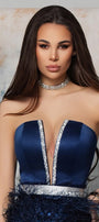 МAXI SET TOP CON GONNA GRACELYN PIZZO GLITTERATO RASO VERDE SCURO