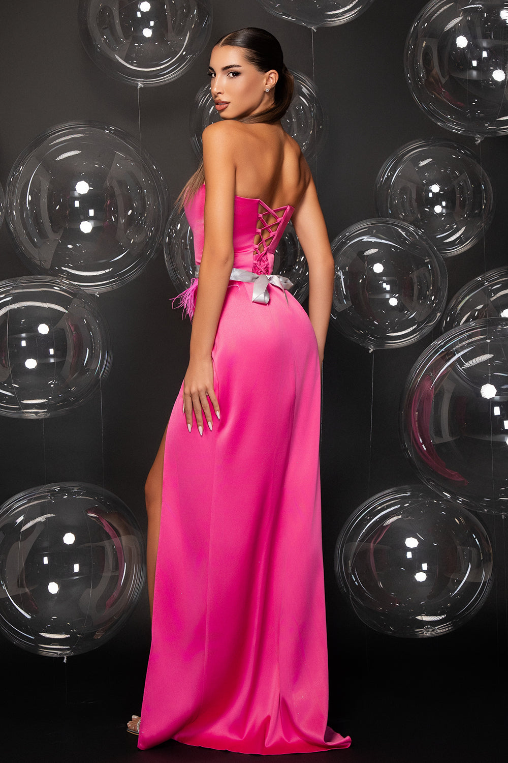 MAXI CONJUNTO TOP CON FALDA CASSIOPEIA SATÍN PEDRERÍA АZUL OSCURO