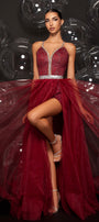 MAXI SET TOP CU PANTALONI ȘI MANTIE FIORELLA DANTELA GLITTER CRISTALE BROCADĂ DE TUL ALBASTRU INCHIS