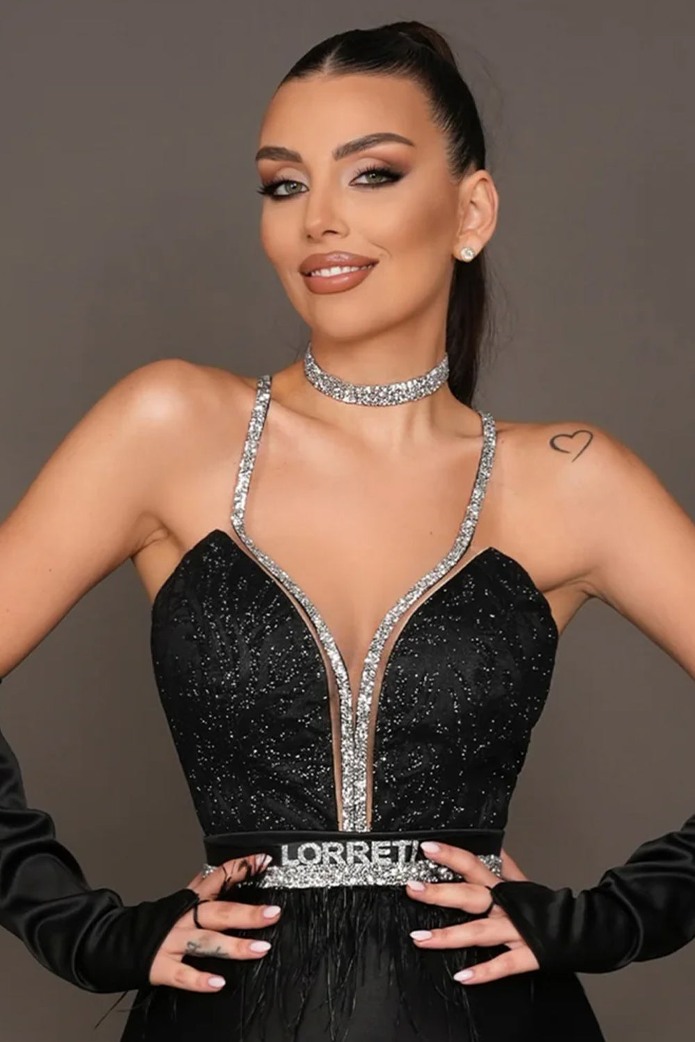 ТОП CANDICE ГЛИТЕР ДАНТЕЛА КАМЪНИ ЧЕРЕН