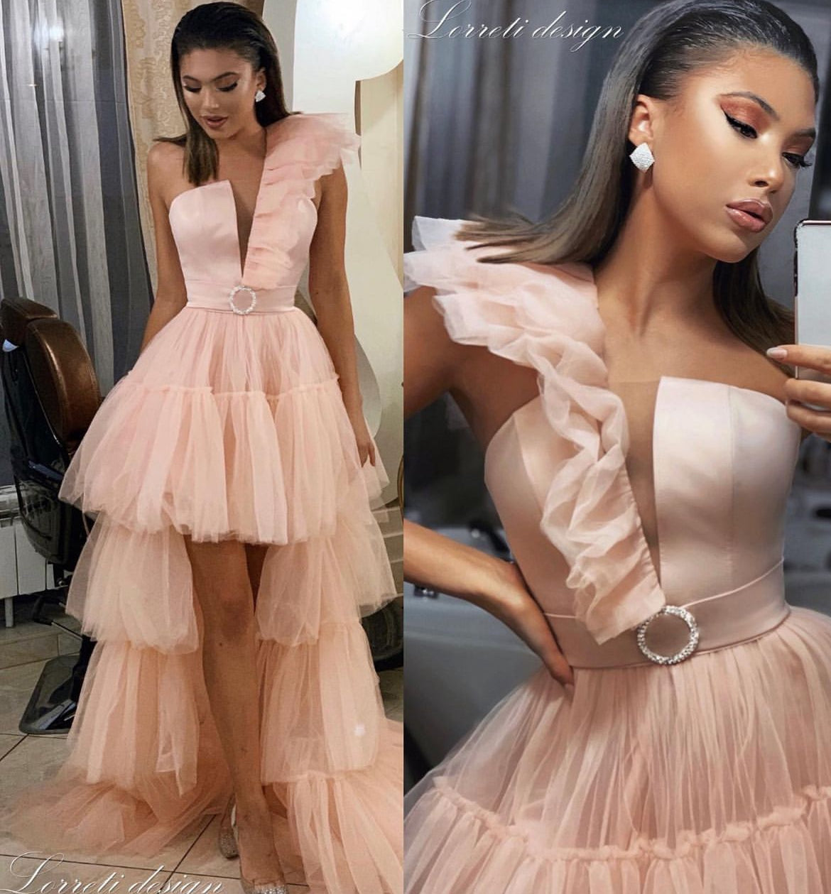 MAXI SKIRT AND CROP TOP SET 4 PARTS PAIGE SATIN TULLE POWDER PINK