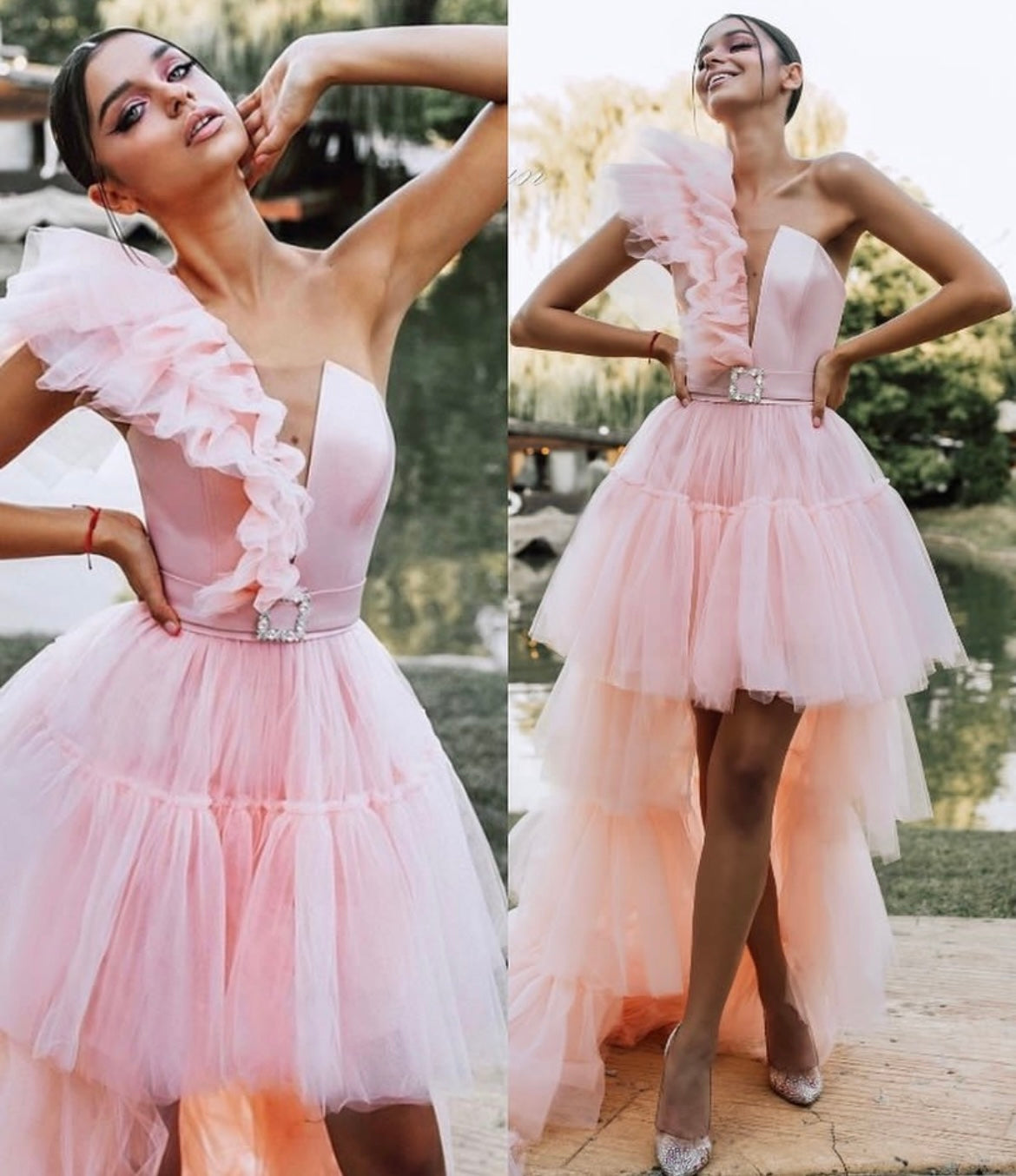 MAXI SKIRT AND CROP TOP SET 4 PARTS PAIGE SATIN TULLE POWDER PINK