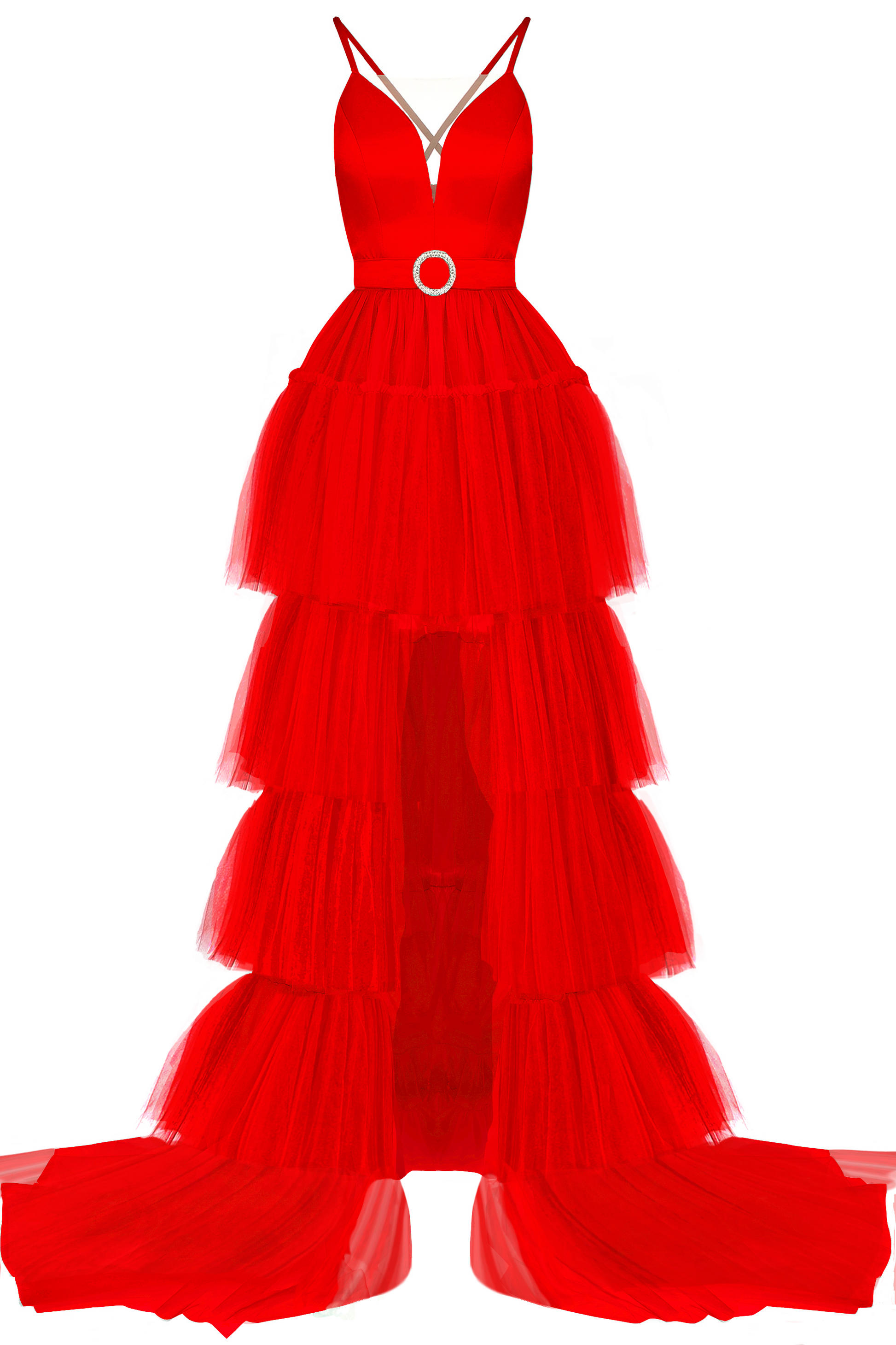 MAXI SKIRT AND CROP TOP SET ANNIKA SATIN TULLE RED