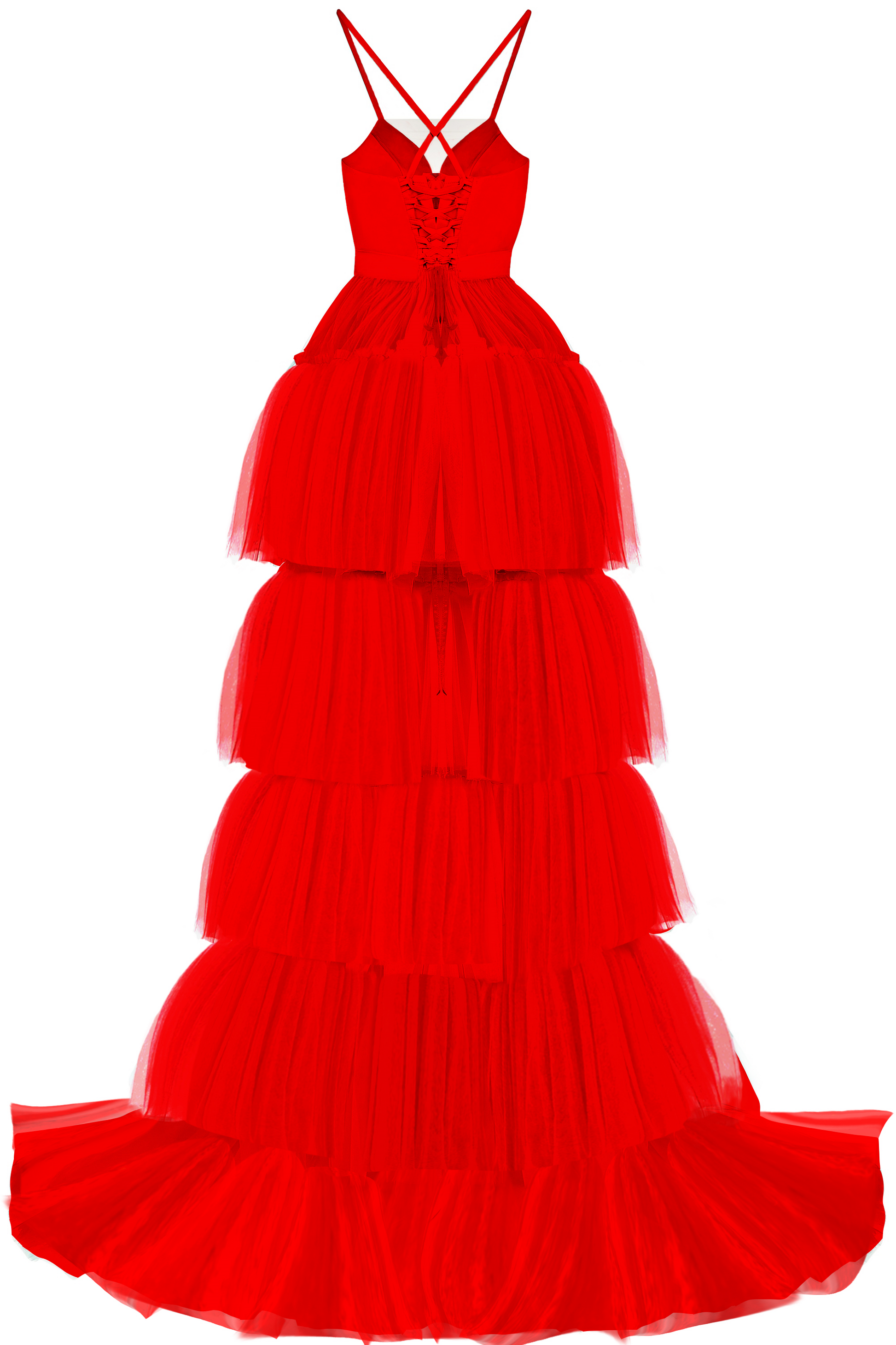MAXI SKIRT AND CROP TOP SET ANNIKA SATIN TULLE RED