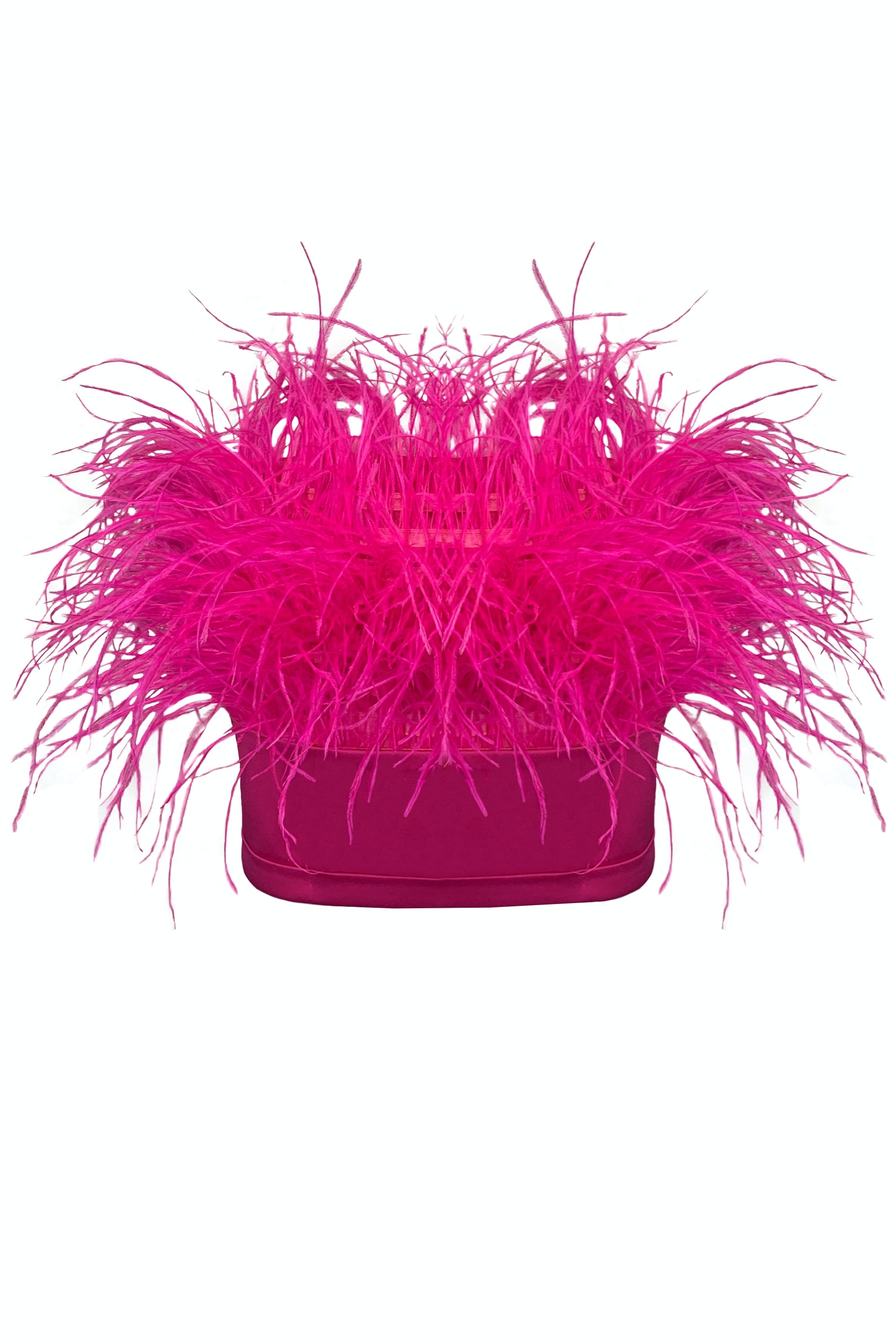 MINI CROP TOP FEATHERS SATIN HOT PINK
