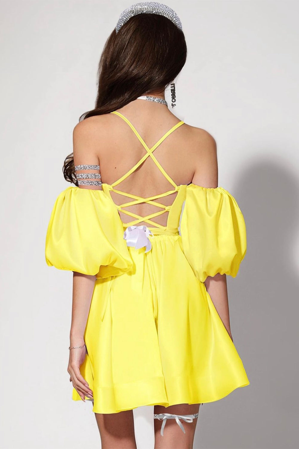MINI SKIRT AND CROP TOP SET ALLY SATIN YELLOW