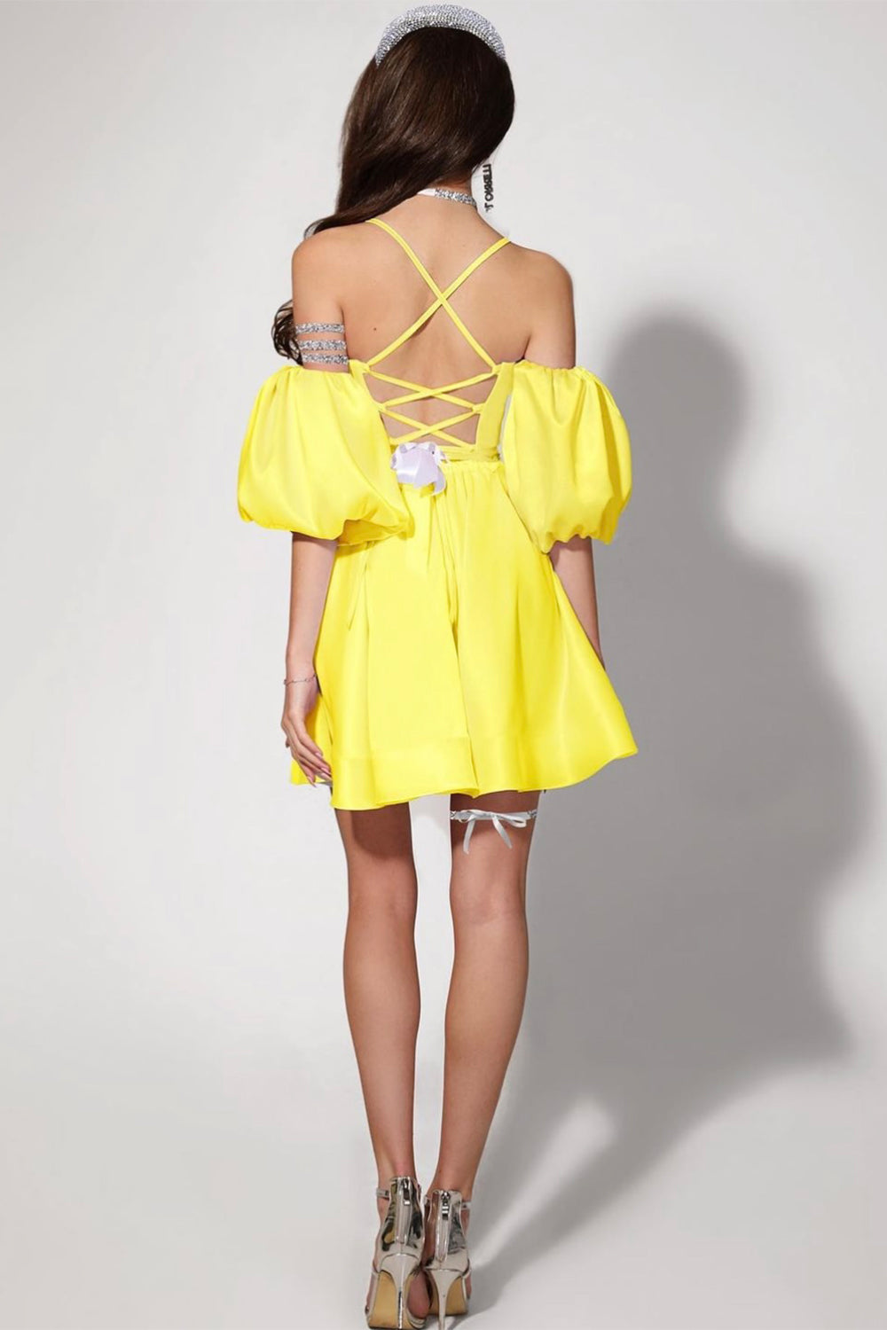 MINI SKIRT AND CROP TOP SET ALLY SATIN YELLOW