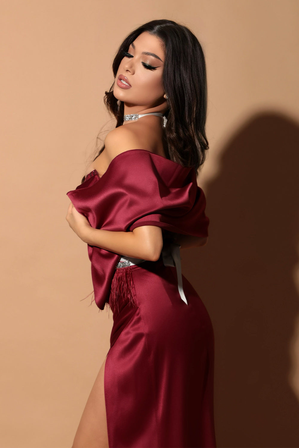 SCARF SOFT SATIN BURGUNDY