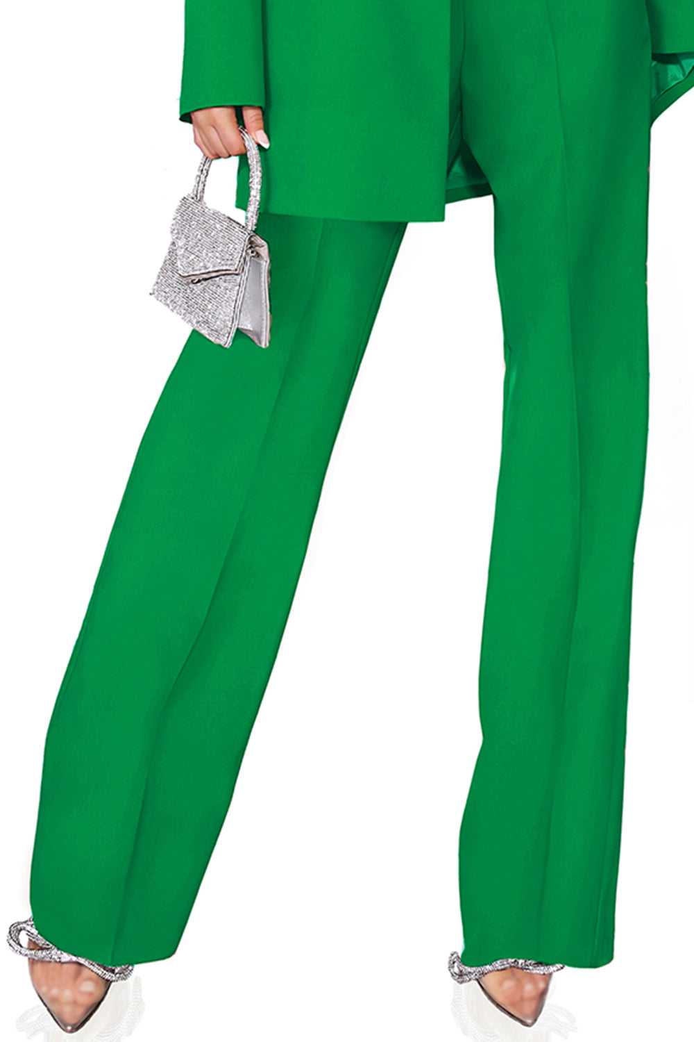 MAXI BLAZER AND PANTS SET 2 PARTS BOSSY BI-STRETCH FABRIC GREEN