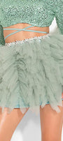 МAXI SET TOP CON GONNA GRACELYN PIZZO GLITTERATO RASO VERDE SCURO