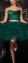 МAXI SET TOP CON GONNA GRACELYN PIZZO GLITTERATO RASO VERDE SCURO