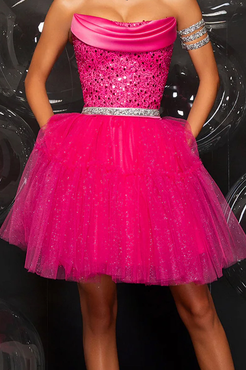 MINI SKIRT BARBIE GLITTER TULLE HOT PINK