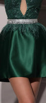 MAXI CONJUNTO TOP CON FALDA GRACELYN ЕNCAJE BRILLANTE SATÍN VERDE OSCURO