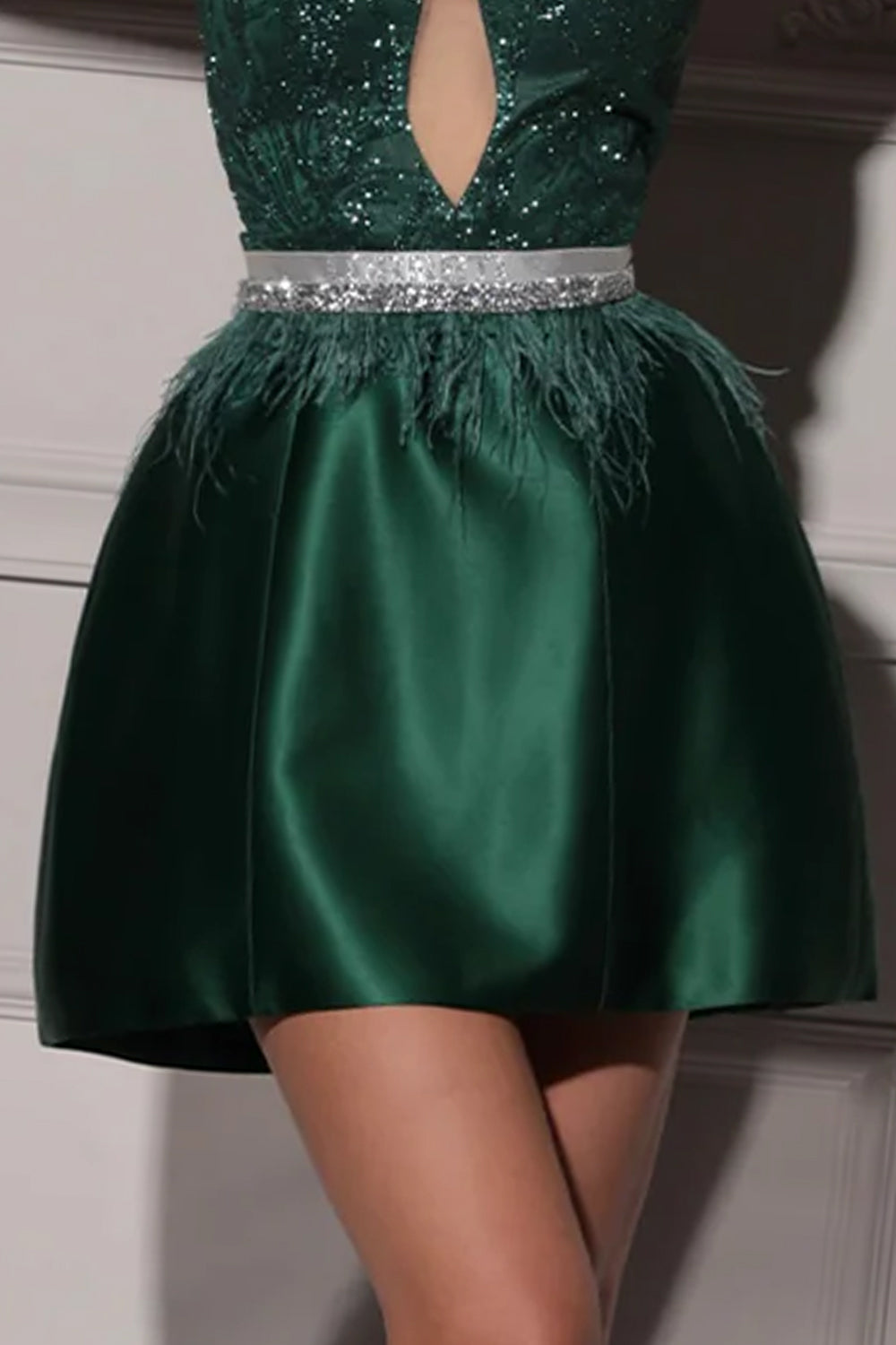 MAXI CONJUNTO TOP CON FALDA GRACELYN ЕNCAJE BRILLANTE SATÍN VERDE OSCURO