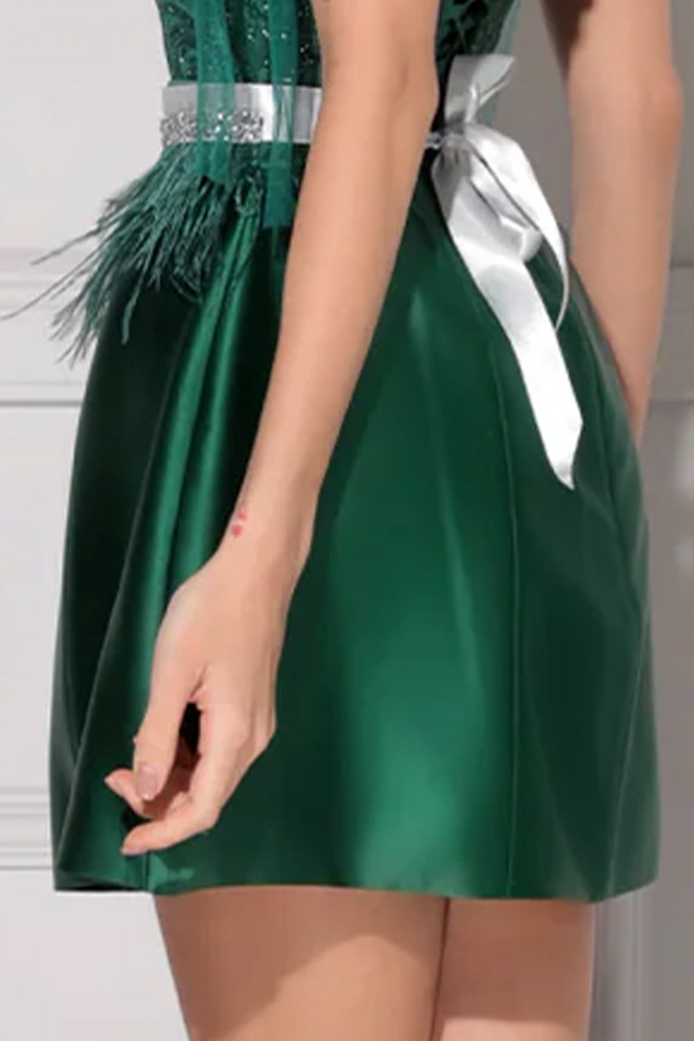 MAXI CONJUNTO TOP CON FALDA GRACELYN ЕNCAJE BRILLANTE SATÍN VERDE OSCURO