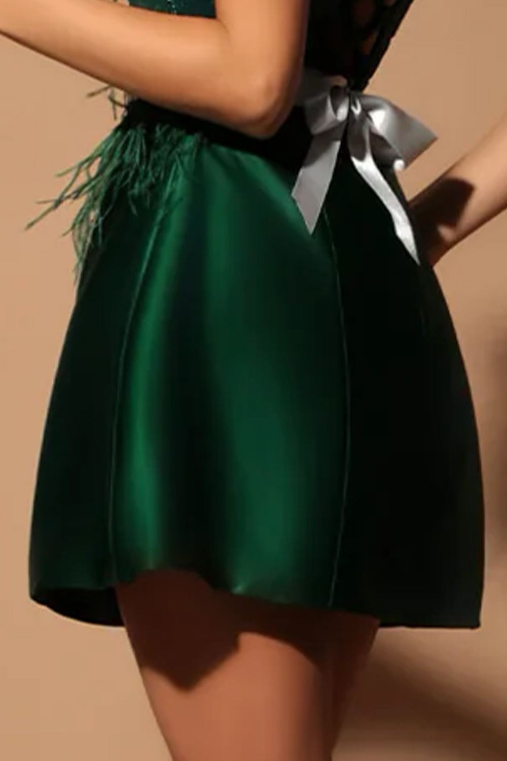MAXI CONJUNTO TOP CON FALDA GRACELYN ЕNCAJE BRILLANTE SATÍN VERDE OSCURO