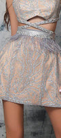 МAXI SET TOP CON GONNA GRACELYN PIZZO GLITTERATO RASO VERDE SCURO