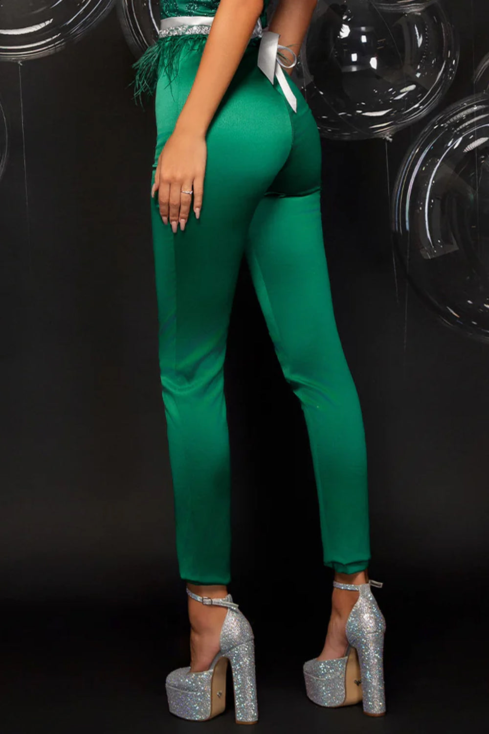 MAXI PANTS CIGAR SATIN DARK GREEN