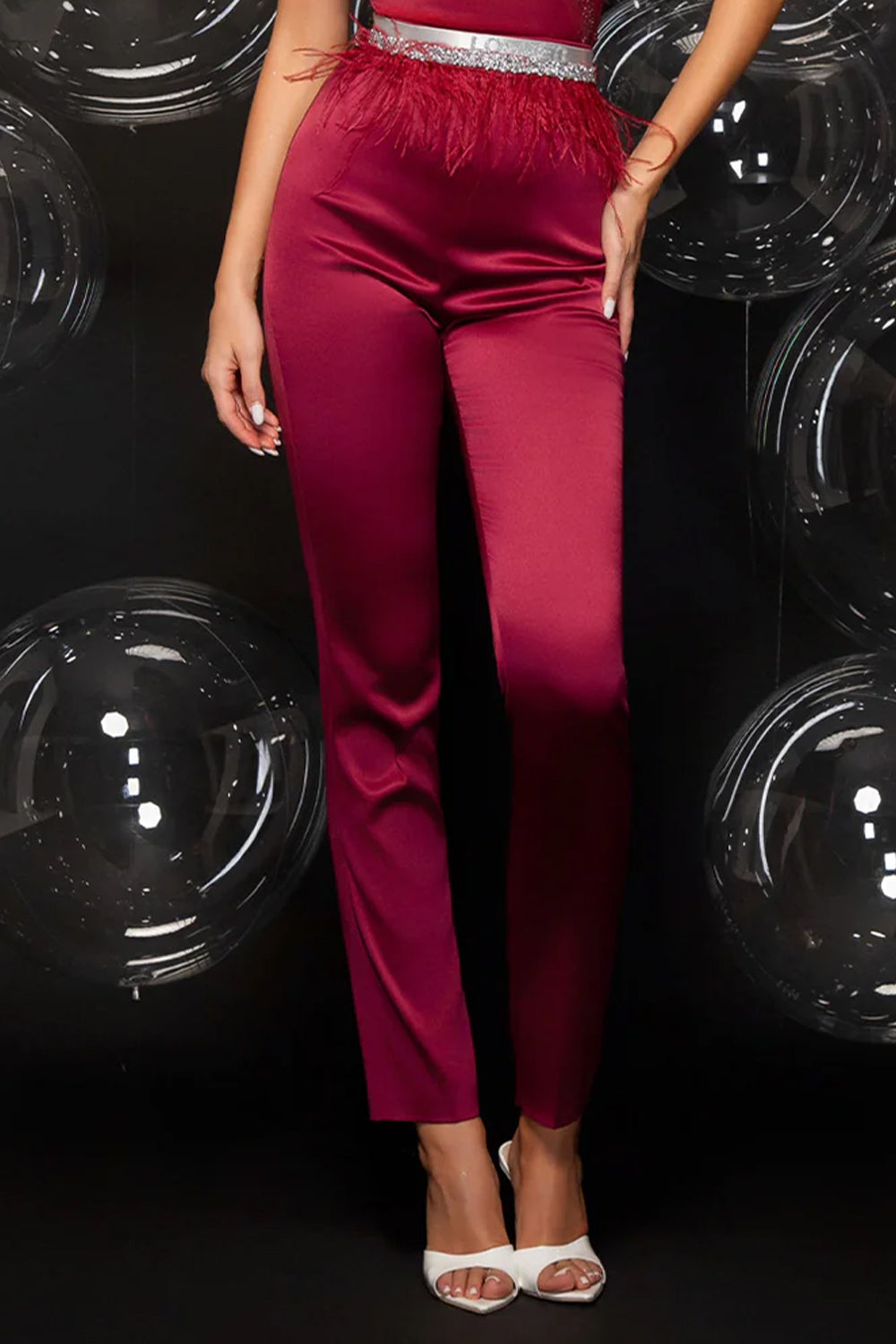 MAXI PANTS CIGAR SATIN BURGUNDY
