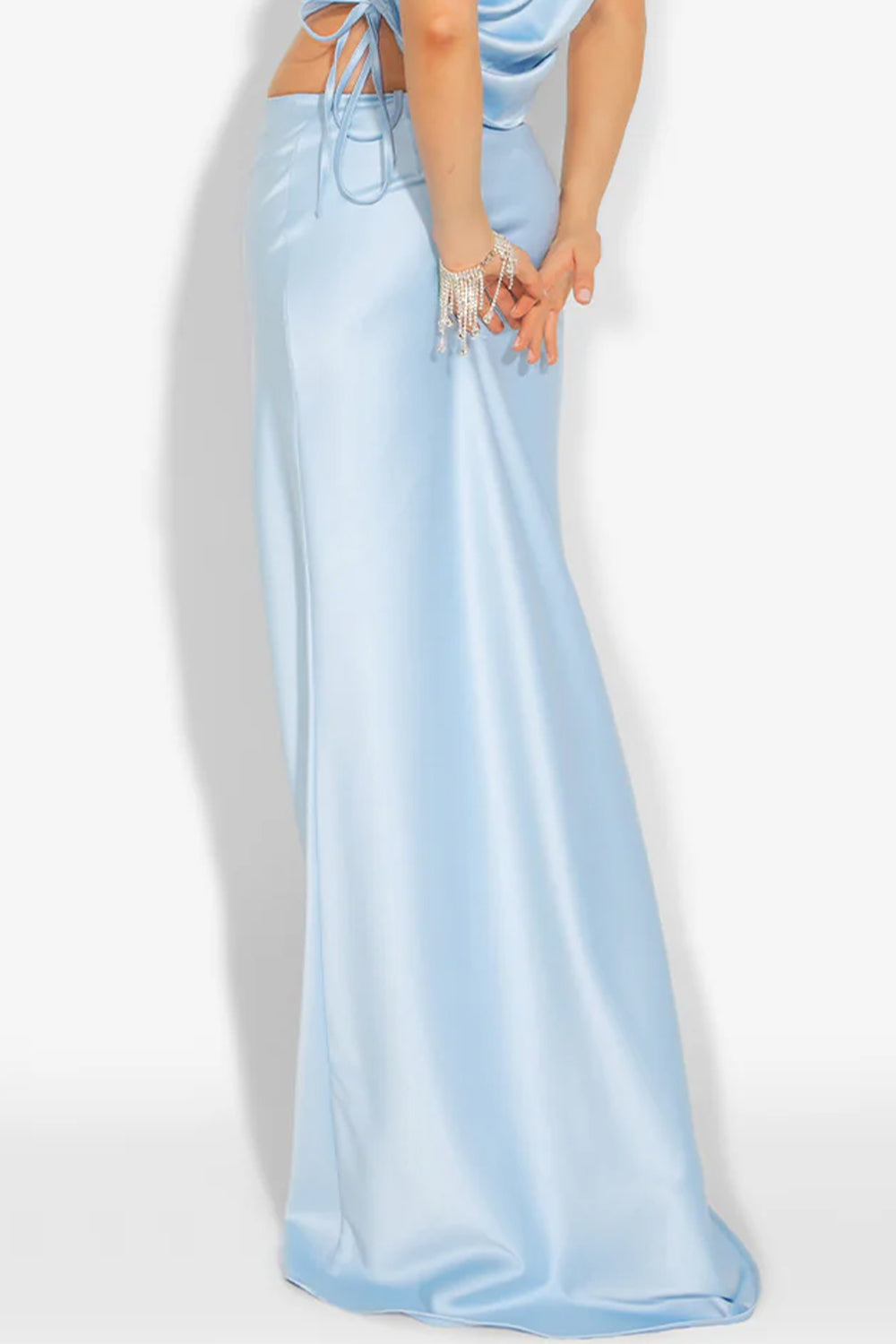 MAXI SET TOP CU FUSTA GRACELYN DANTELA GLITTER SATIN VERDE INCHIS