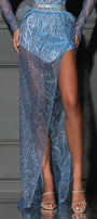 MAXI SET TOP CU FUSTA GRACELYN DANTELA GLITTER SATIN VERDE INCHIS