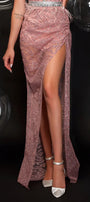MAXI SET TOP CU FUSTA GRACELYN DANTELA GLITTER SATIN VERDE INCHIS