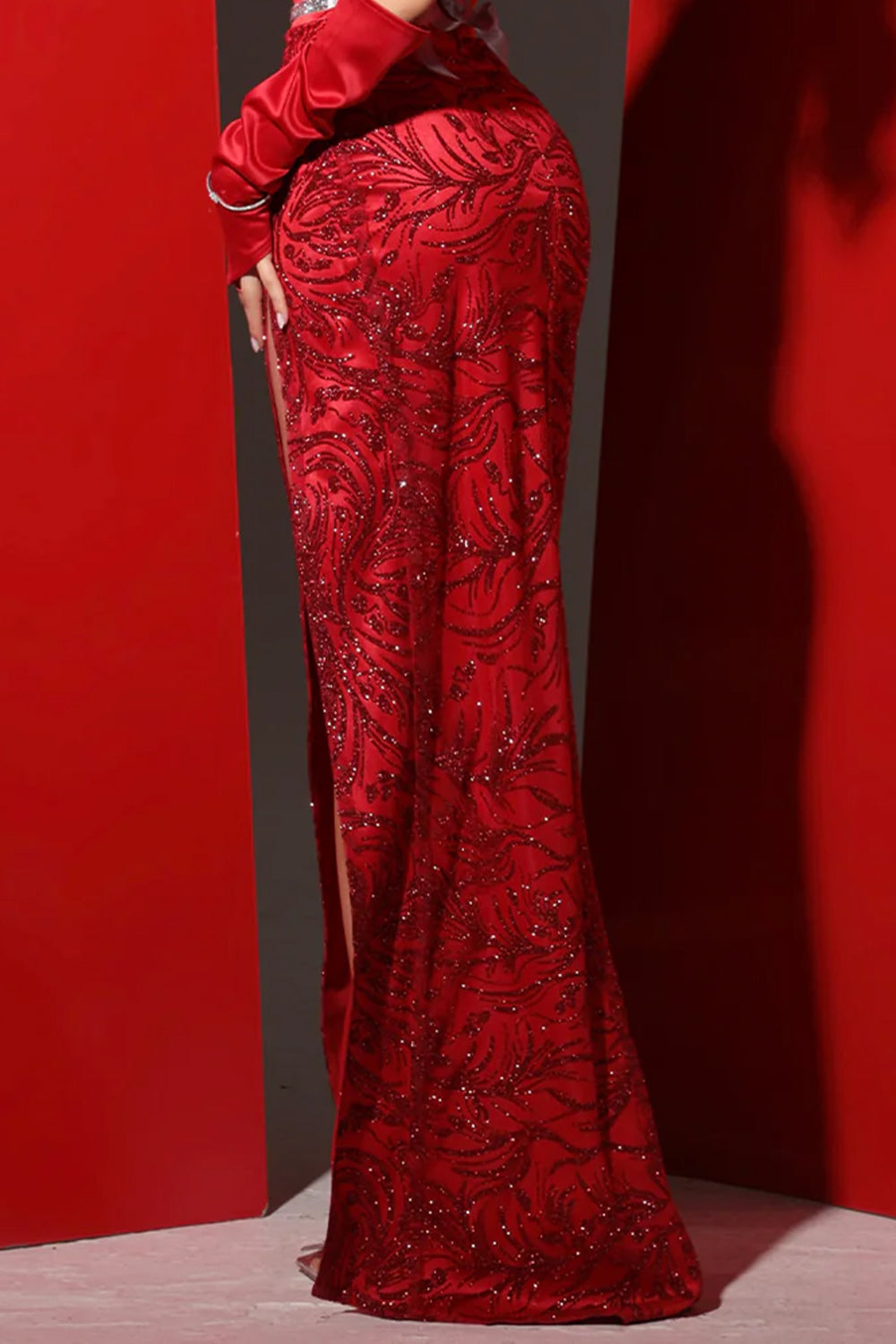 MAXI SKIRT TULIP GLITTER LACE RED