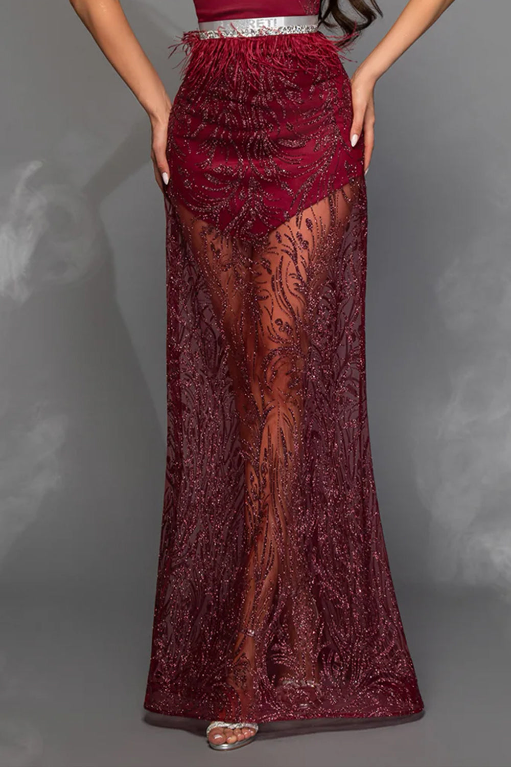 MAXI CONJUNTO TOP CON FALDA GRACELYN ЕNCAJE BRILLANTE SATÍN VERDE OSCURO