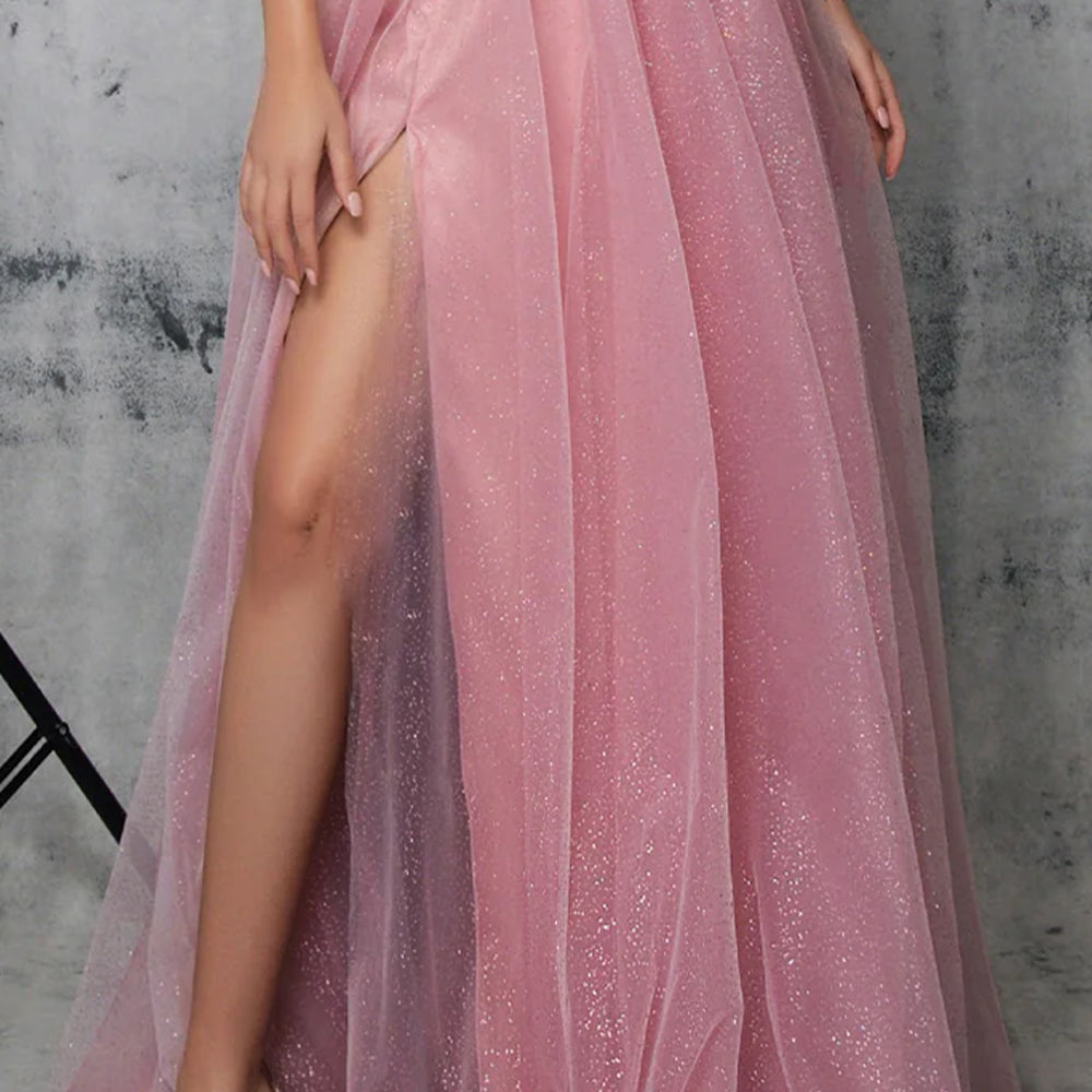 MAXI SET TOP CU FUSTA GRACELYN DANTELA GLITTER SATIN VERDE INCHIS