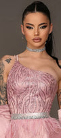 МAXI SET TOP CON GONNA GRACELYN PIZZO GLITTERATO RASO VERDE SCURO