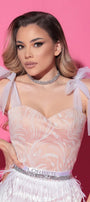 ТОП MARILYN ДАНТЕЛА ГЛИТЕР ТЮЛ БЯЛ С НЮД