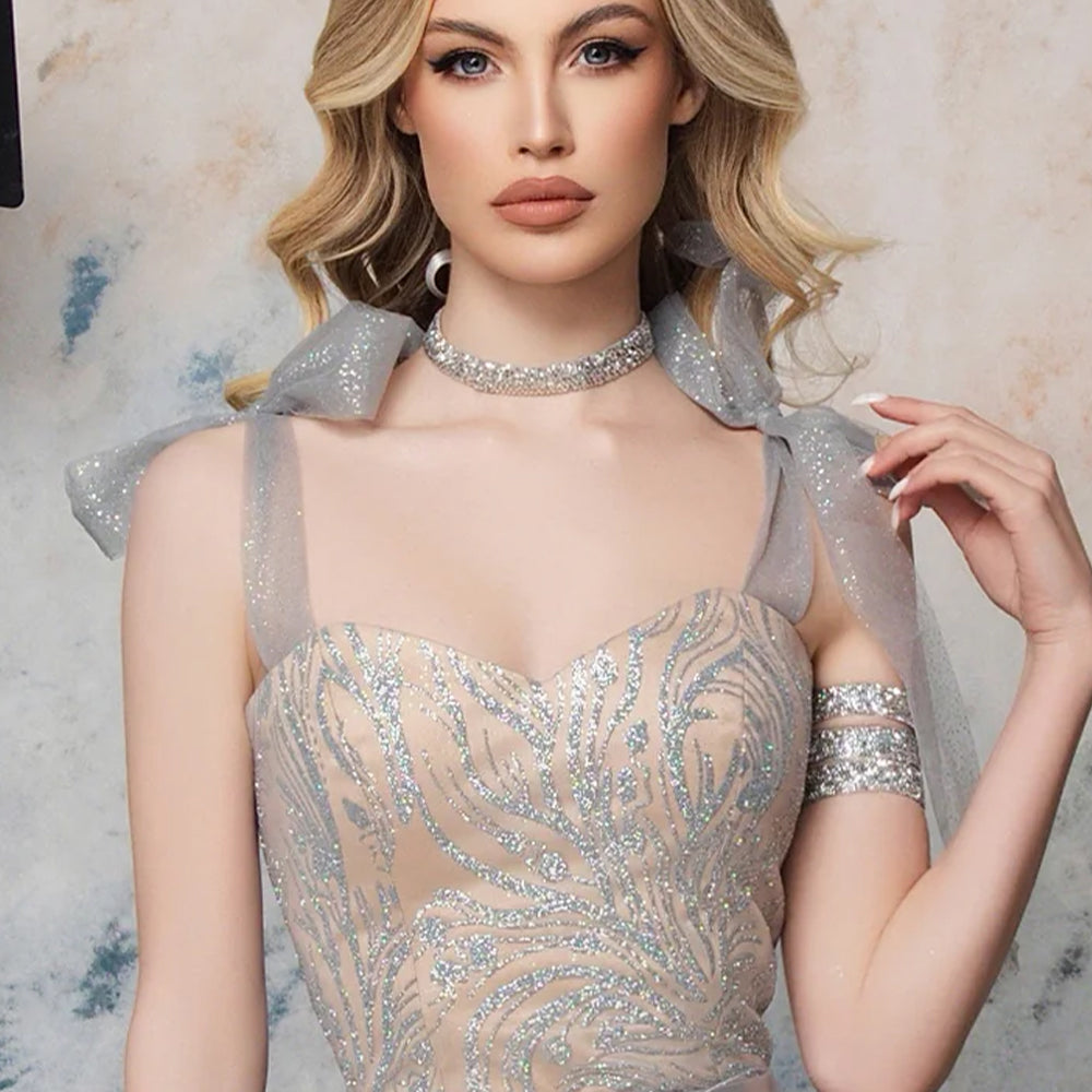 ТОП MARILYN ДАНТЕЛА ГЛИТЕР ТЮЛ СРЕБЪРЕН С НЮД