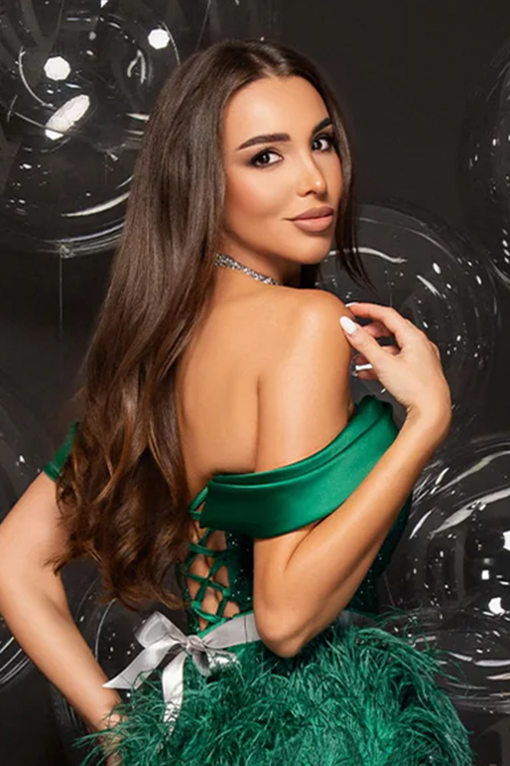 ТОП DAYANA ДАНТЕЛА ГЛИТЕР САТЕН ТЪМНО ЗЕЛЕН