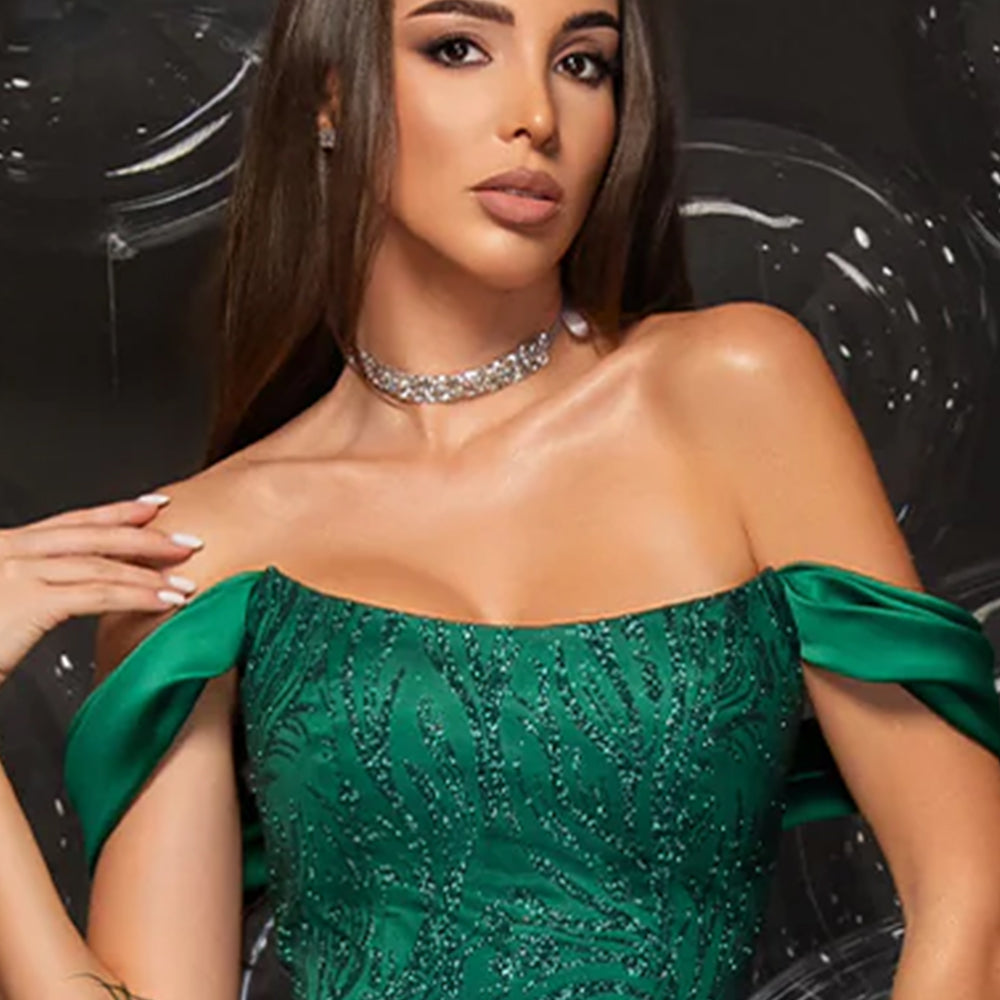 ТОП DAYANA ДАНТЕЛА ГЛИТЕР САТЕН ТЪМНО ЗЕЛЕН