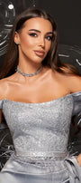 МAXI SET TOP CON GONNA GRACELYN PIZZO GLITTERATO RASO VERDE SCURO