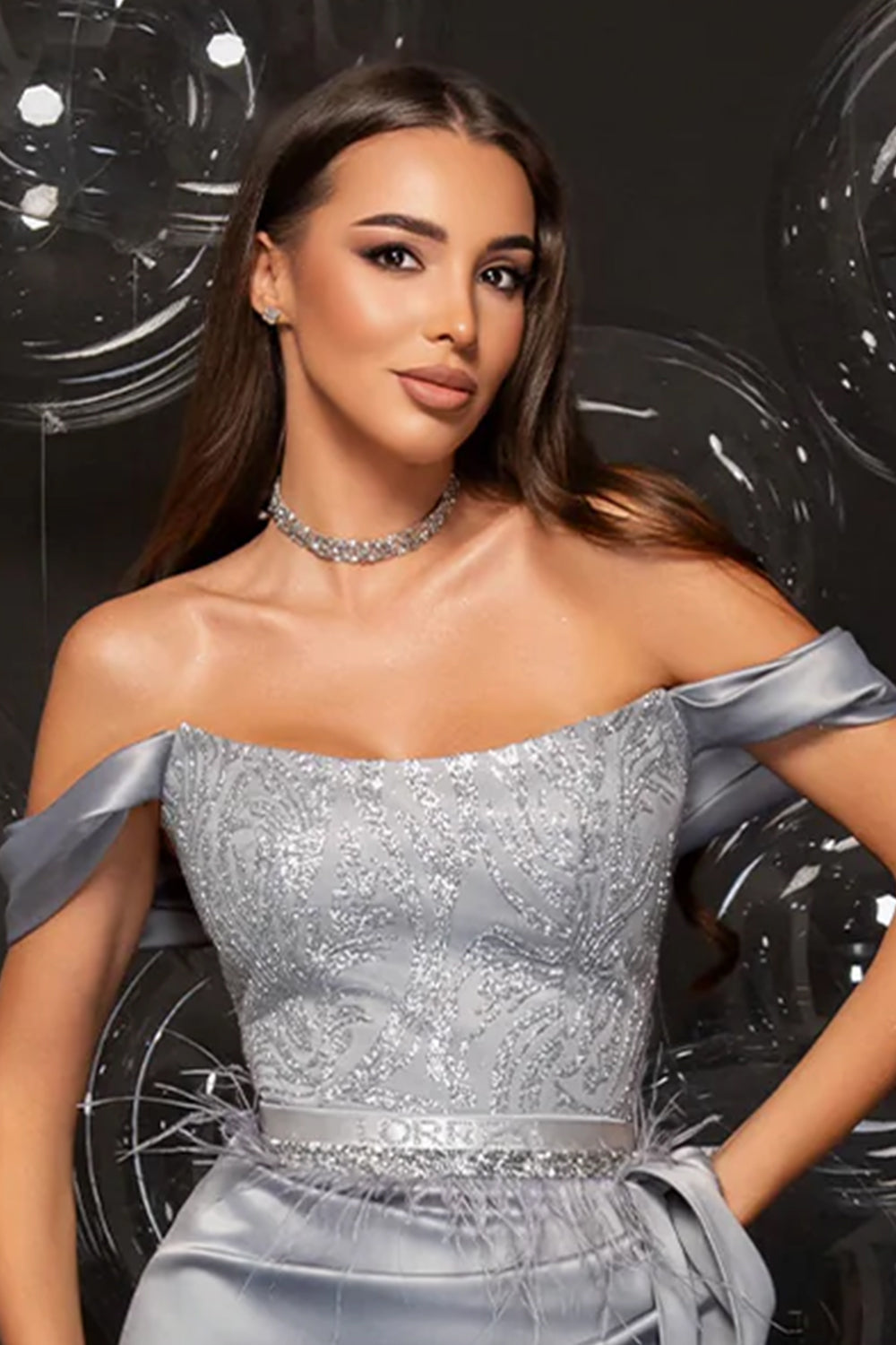 МAXI SET TOP CON GONNA GRACELYN PIZZO GLITTERATO RASO VERDE SCURO