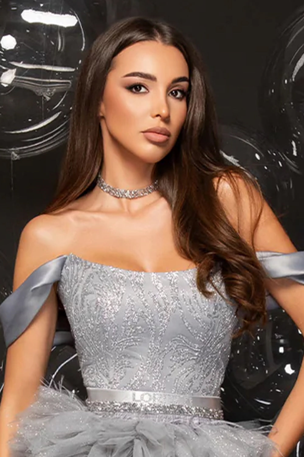 МAXI SET TOP CON GONNA GRACELYN PIZZO GLITTERATO RASO VERDE SCURO