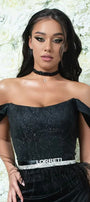 МAXI SET TOP CON GONNA GRACELYN PIZZO GLITTERATO RASO VERDE SCURO