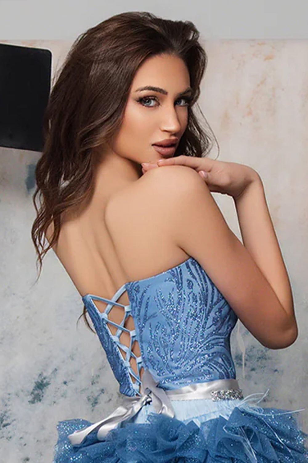 МAXI SET TOP CON GONNA GRACELYN PIZZO GLITTERATO RASO VERDE SCURO