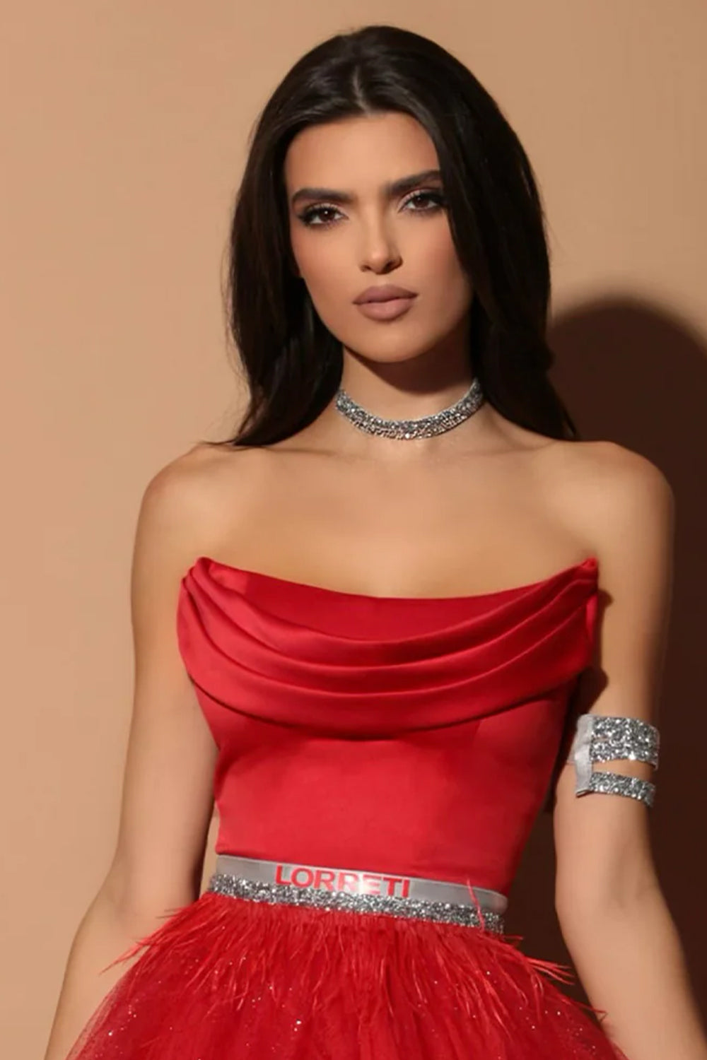 МAXI SET TOP CON GONNA GRACELYN PIZZO GLITTERATO RASO VERDE SCURO