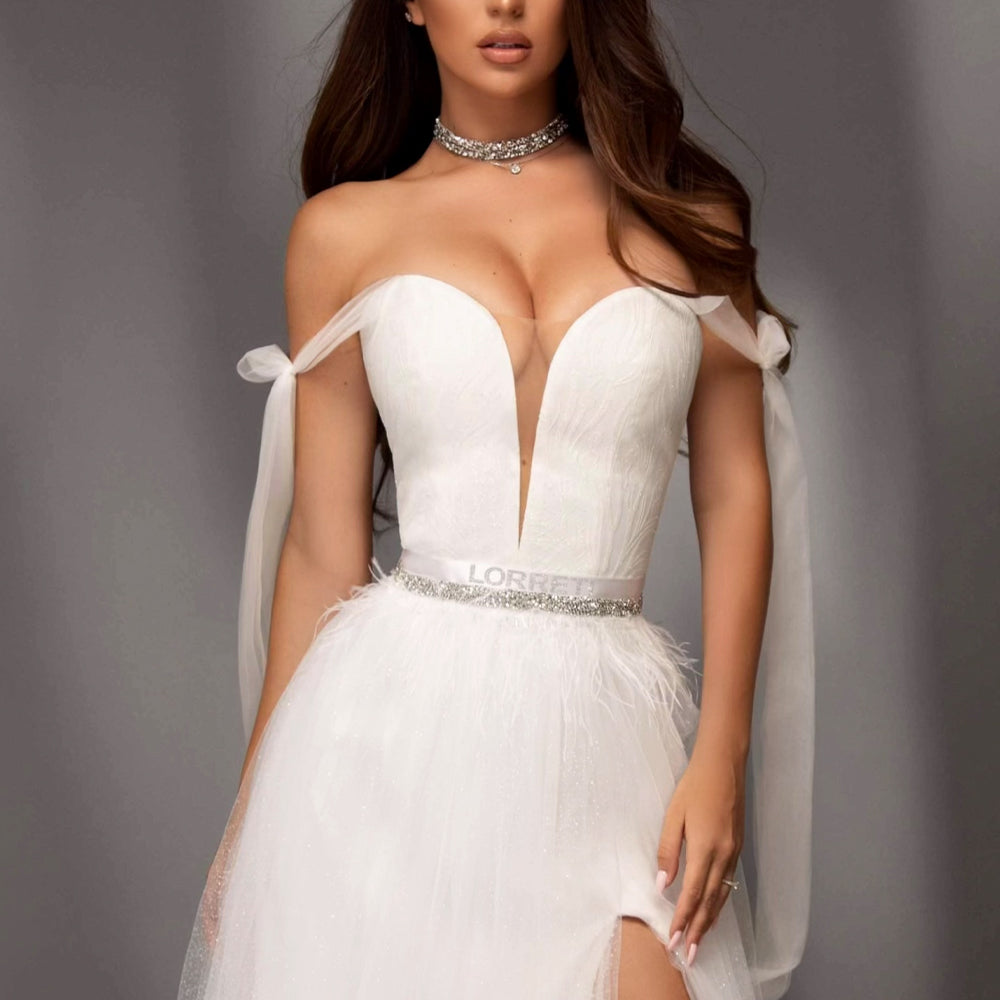 BELT MARABU 1A FEATHERS RHINESTONE WHITE