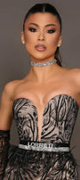 МAXI SET TOP CON GONNA GRACELYN PIZZO GLITTERATO RASO VERDE SCURO